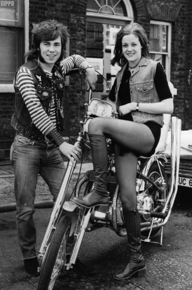 english motorcycle girl 1972 vintage
